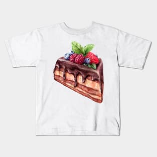 Piece of chocolate cake with berry Kids T-Shirt